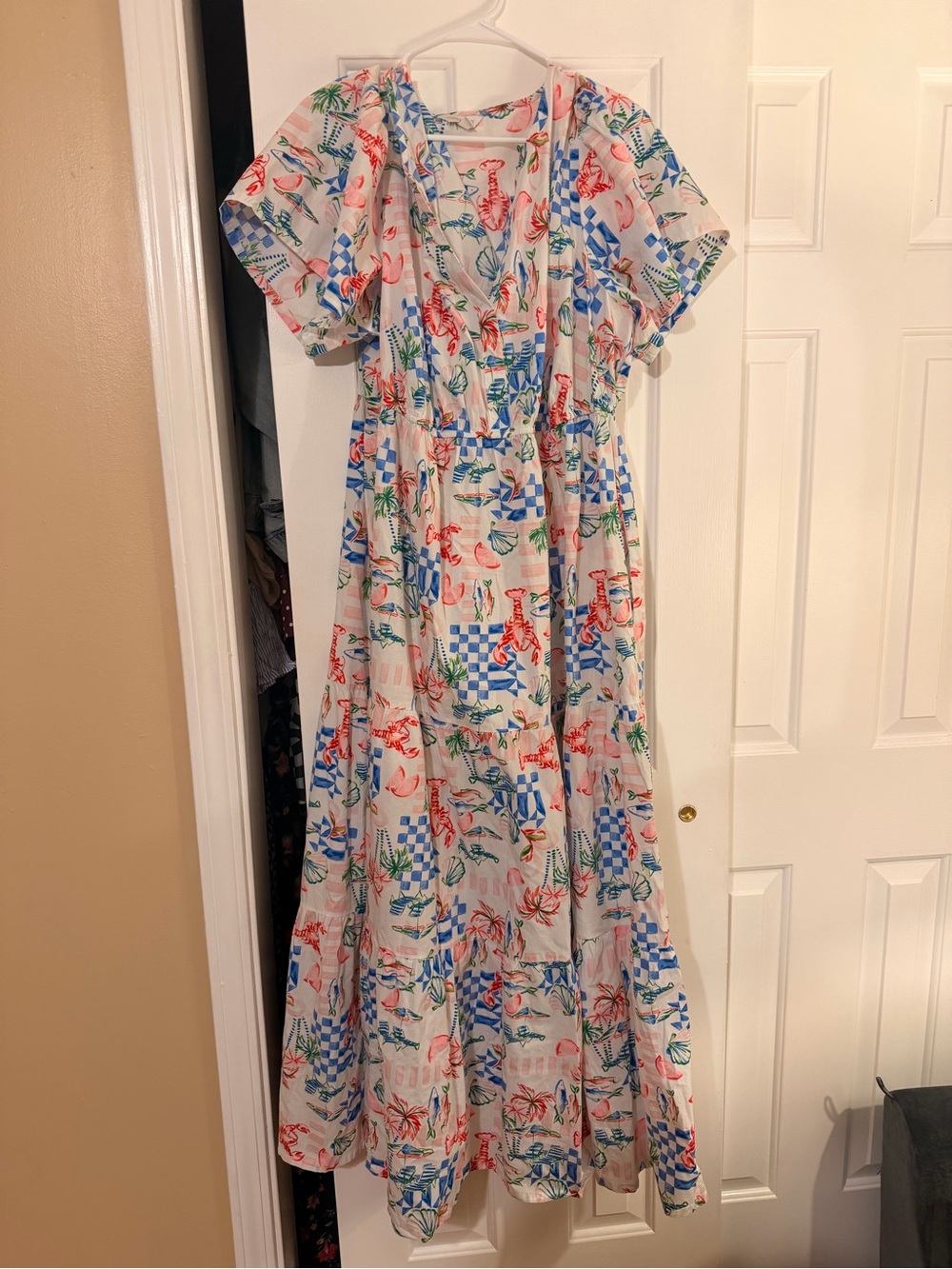 crown & ivy White Maxi Dress with Blue & Red Print